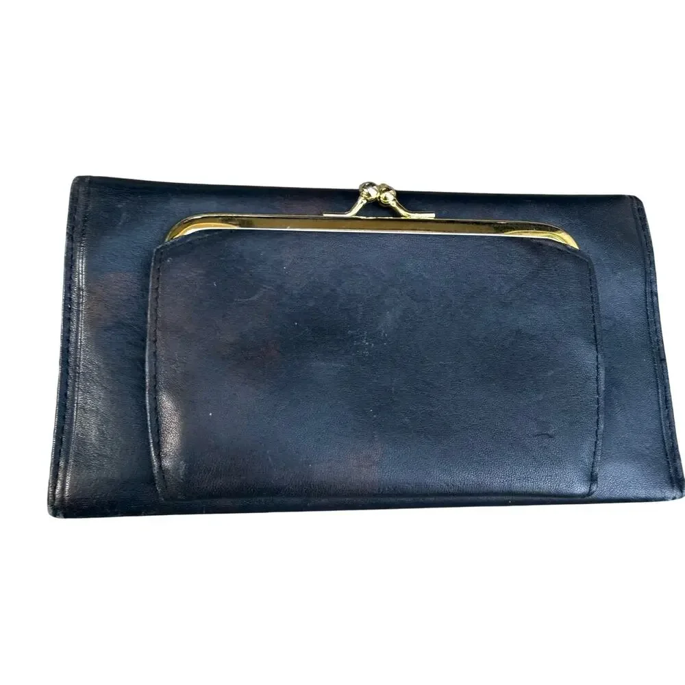 Vintage Buxton Velvet Touch Cowhide Leather Wallet Black BNSF Santa Fe Railroad